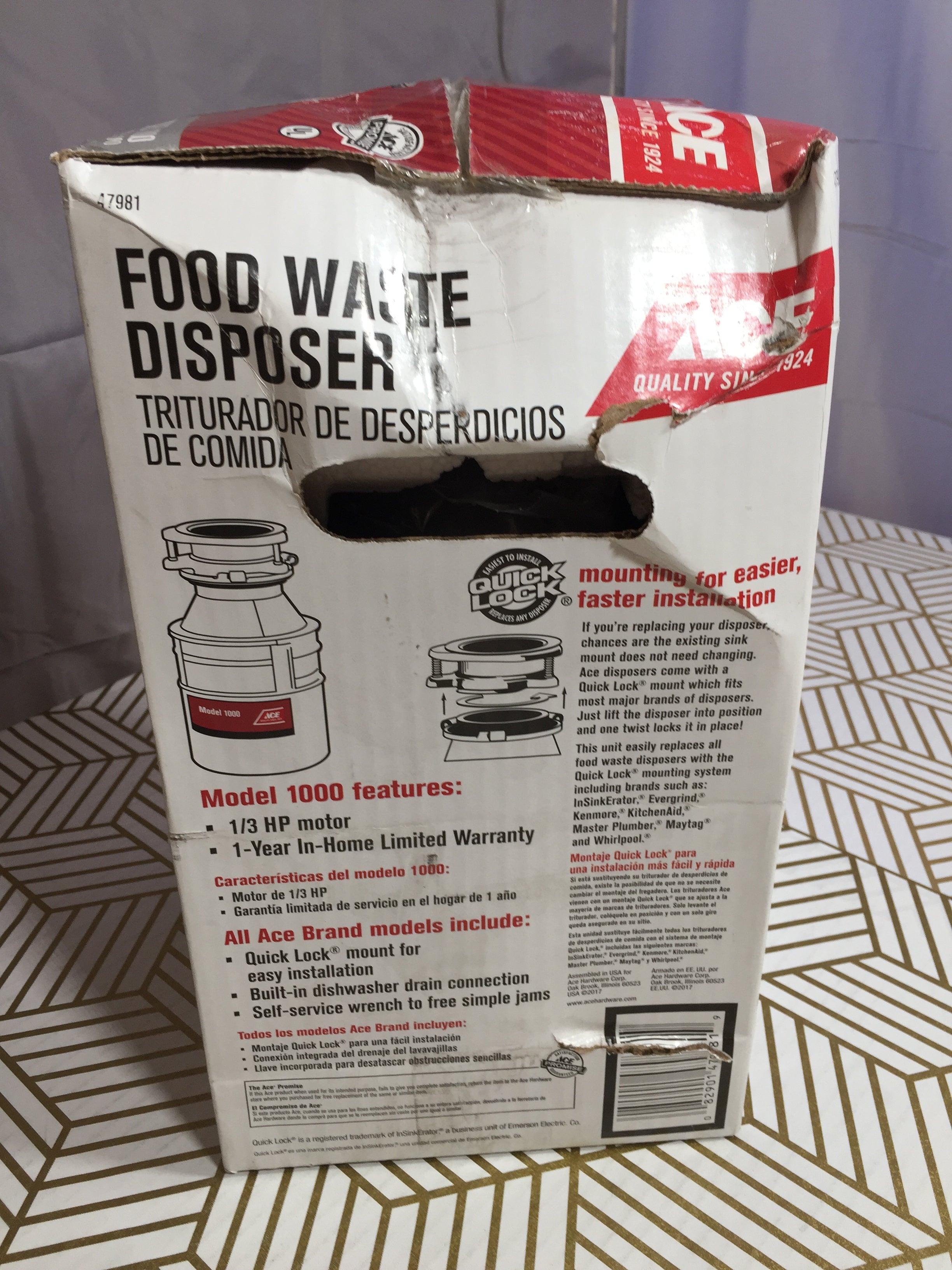 ACE Food Waste Disposer 1/3 HP Model 1000 (8024945688814)